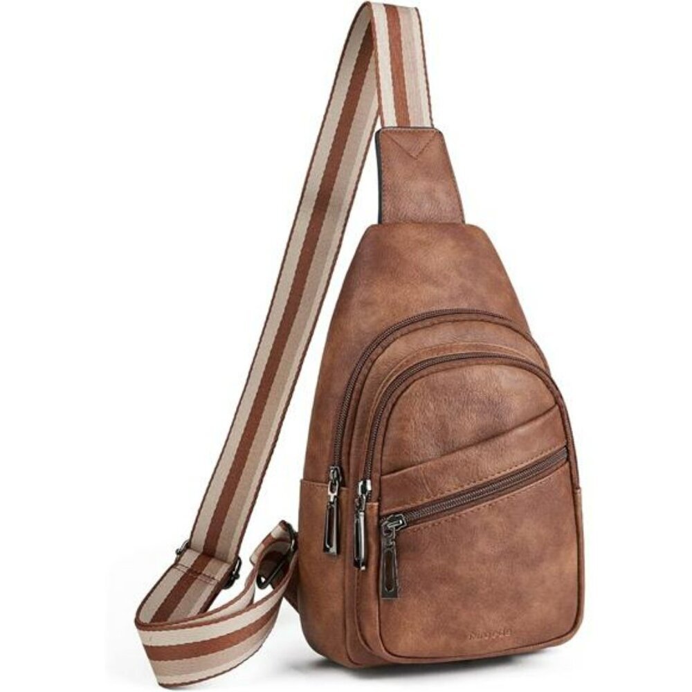 Faux Leather Sling Bag Women Crossbody Adjustable Strap Travel Chest Purse